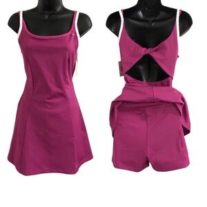 Sincerely Jules Pink & white twist open back tennis dress & bike shorts set sz L